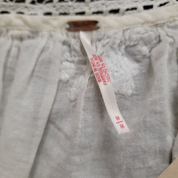 Free People Sweet Love Blouse Womens M Boho Hippie Vintage Peasant Embroidered - Picture 4 of 7